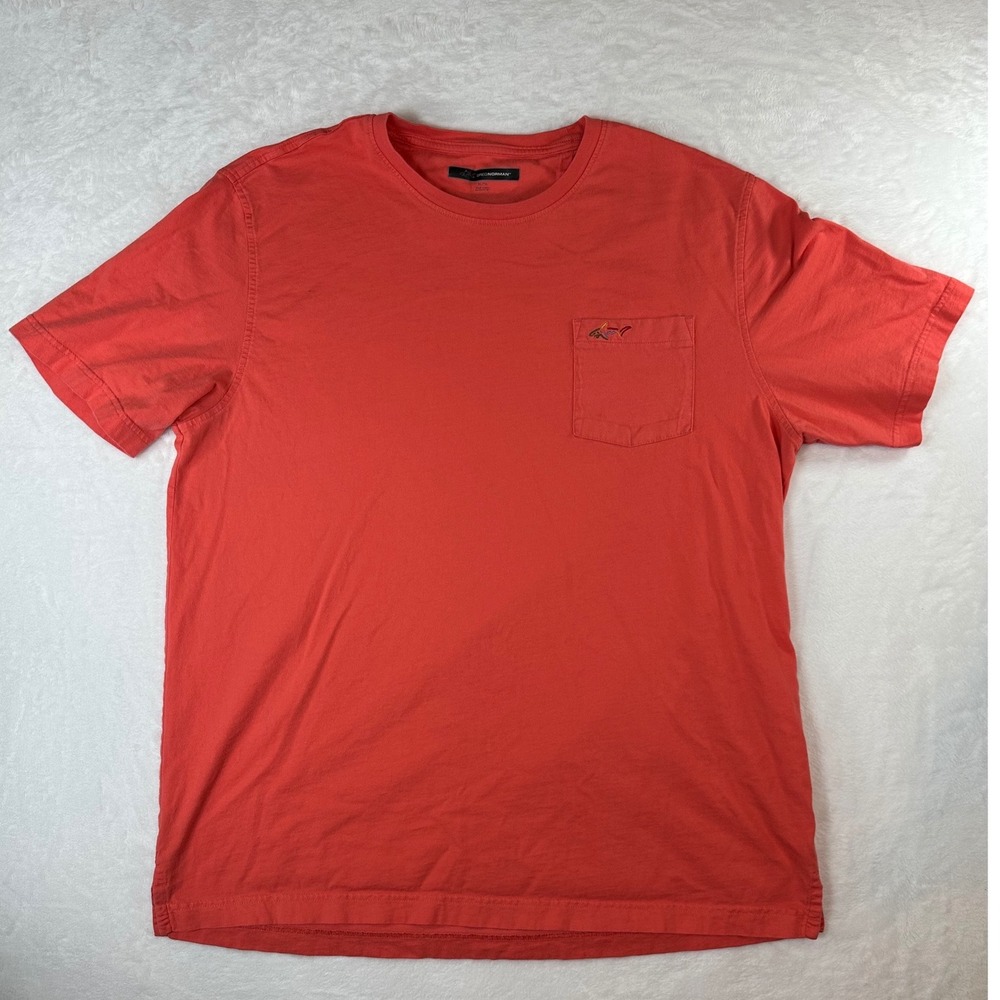 Greg Norman Mens XL‎ Coral Orange Short Sleeve Shark Logo Pocket T-Shirt Tee